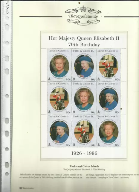 Turcas y Caicos .1996. Reina Isabel II 70 cumpleaños.  Hoja montada sin montar o nunca montada.
