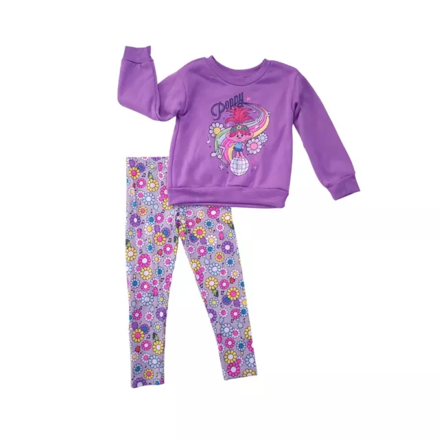 TROLLS Poppy Outfit For Girls  Fleece Sweatshirt & Leggings Set Purple & Gray