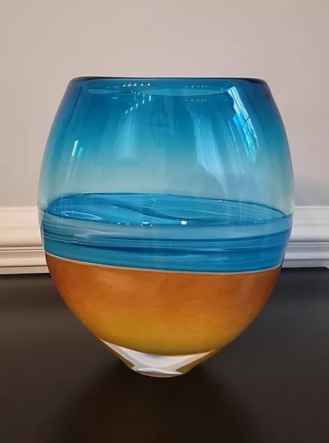 "Beach" Teign Valley Glass Hand Blown Tall Vase Abstract Art Sand Water Sky