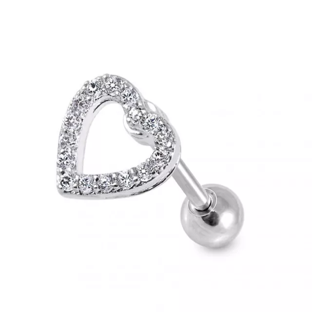 316L Surgical Steel Heart Shaped Clear Round CZ Tragus Piercing 6mm Ear Stud 16G