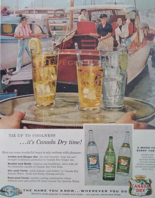 Canada Dry Print Ad Original Vintage 1950s Ginger Ale Boat Dock Fish Fashion Peg