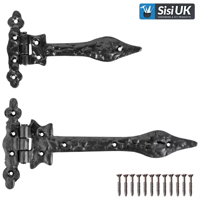 BLACK ANTIQUE Cast Iron Gate/Garage/Shed Door Hinges T Tee Strap Arm Small/Large