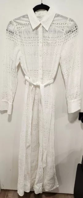 Milly Womens Size 4 Linear Cotton Eyelet Cleo Shirt Dress In White Nwt