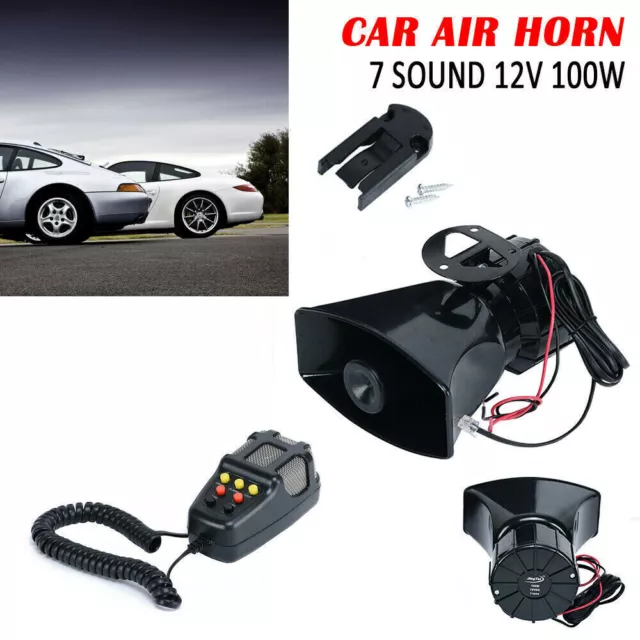 100W 12V 7 Sound Loud Car Alarm Police Fire Horn Siren PA Speaker MIC System US