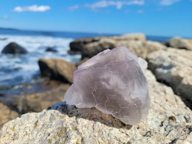 441g Translucent lavender Cubic Fluorite  Quartz & calcite Mineral Specimen