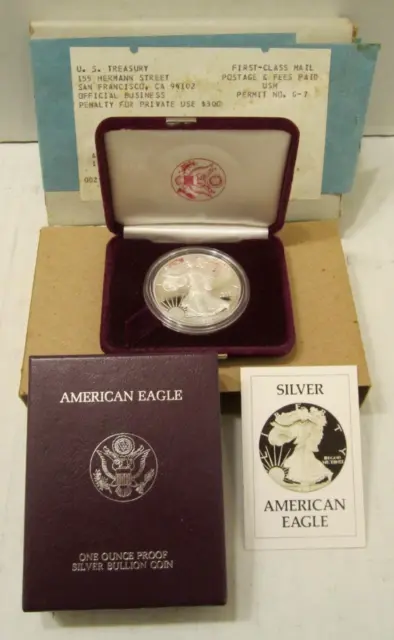 1986S Silver American Eagle  Liberty One Dollar Coin Proof With Boxes & Coa