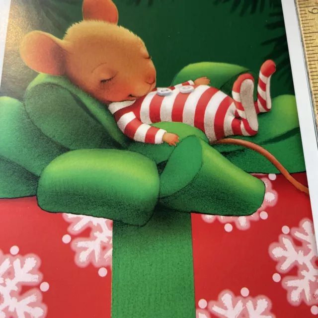 Vtg Christmas Card UNUSED Mouse Sleeping Pajamas Hallmark  W/White Envelope