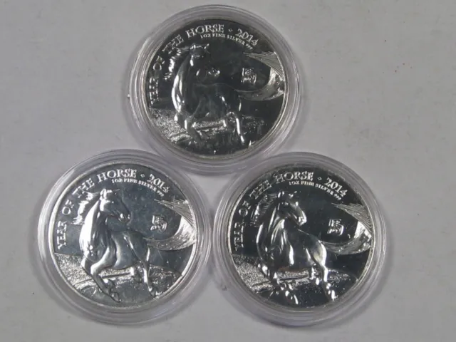 3 LUNAR Year of the Horse Great Britain UK Silver 2 Pound 1oz .999 Fine each