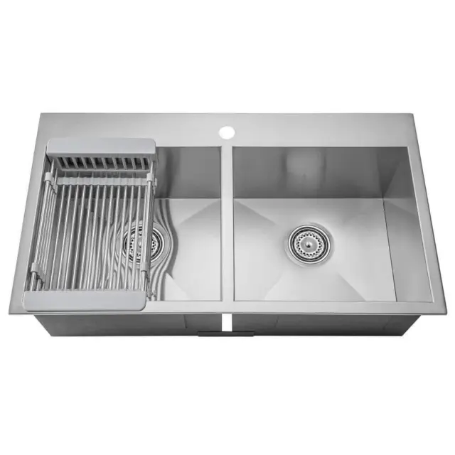 AKDY Drop-In Kitchen Sink 1-Hole 2-Bowl Corrosion Resist Stainless Steel