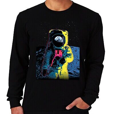 Velocitee Mens Long Sleeve T-Shirt Psychedelic Astronaut Spaceman A22316