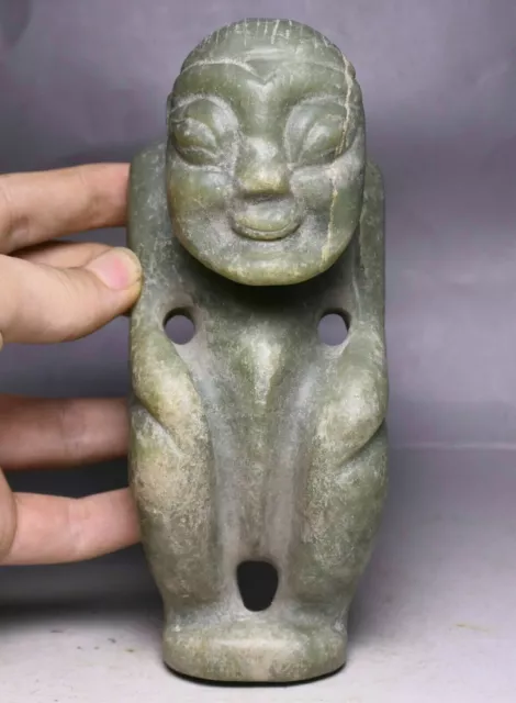 15cm China Hongshan Culture Old Jade Carving Primitive People Amulet Statue