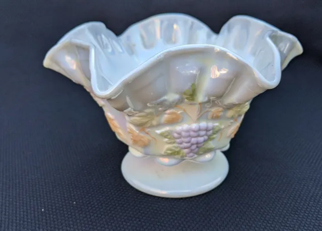 Vintage WESTMORELAND Iridescent Milk Glass Grape Footed Bowl