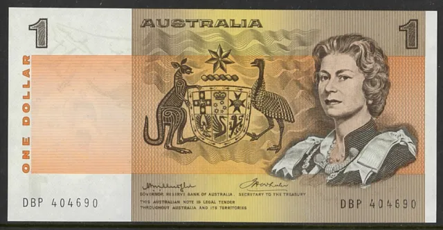 1976 Australian $1 DBP 404690 Knight Wheeler - Heavier Test Paper Banknote r76bF