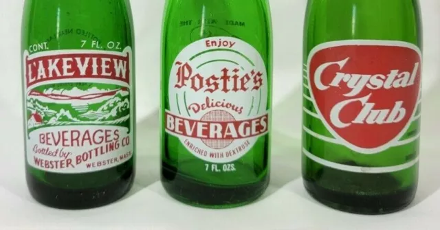 3 Vtg Bottles Lake View Beverages - Postie's Beverages & Crystal Club
