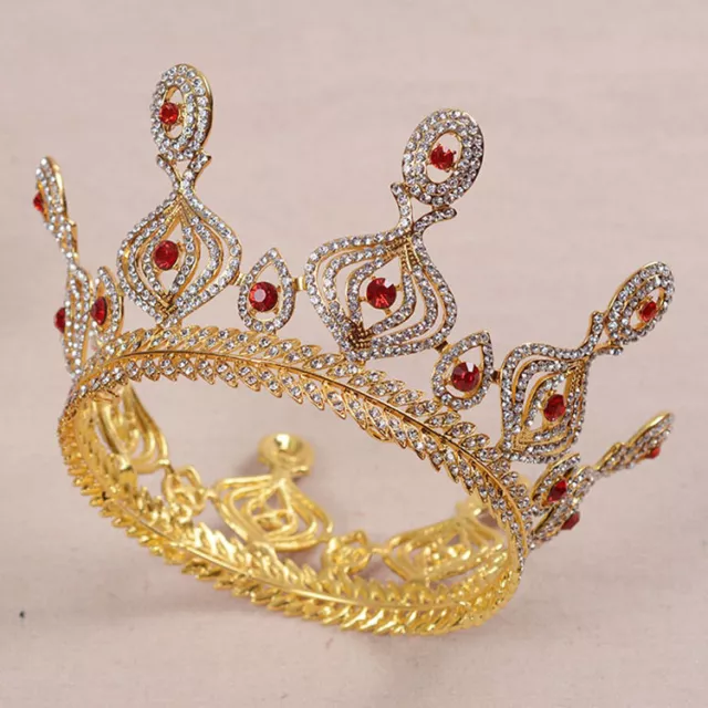 Red & Clear Austrian Rhinestone Crystal Gold Tiara Hair Crown Bridal Party C516