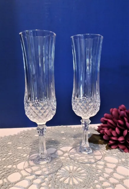VTG Cristal D'Arques Durand Longchamp Crystal Fluted Champagne Glasses Set of 2
