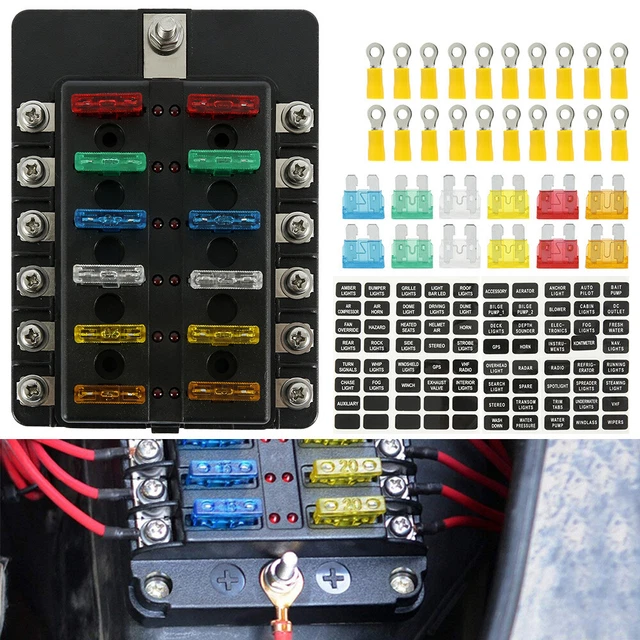 12 WAY BLADE Fuse Box Bus Bar Car Kit Marine Van FuseBox Holder Kit 12V