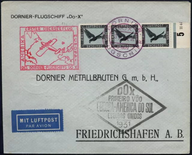 DO X Dt. Reich 1931 Brief Bordpost 3.6.31 Rio Friedrichshafen Harms 30a DOX/ 518