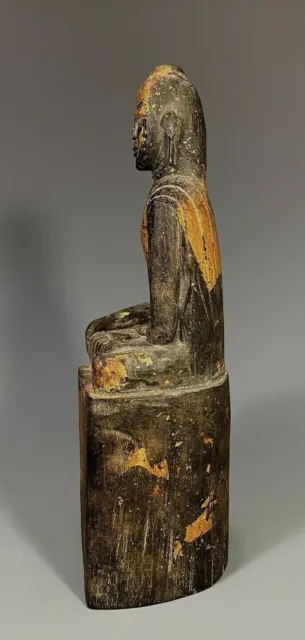 Fine Rare Burma Burmese Carved Gilt Wood Figure Seated Buddha ca. 19th century 3