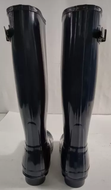 NIB HUNTER Original Tall Gloss Wellies Navy Blue Pull On Rain/Snow Boots Size 8 3