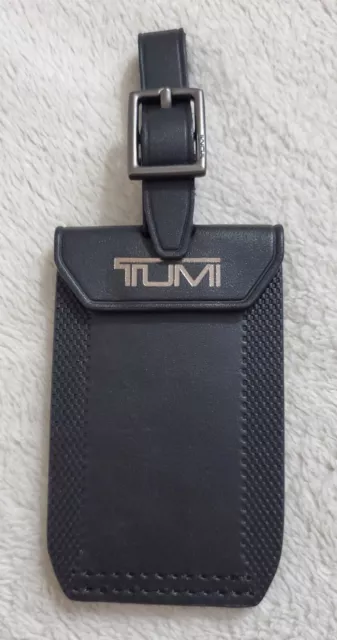 New Tumi Black Leather Luggage Name Tag with Gunmetal Buckle