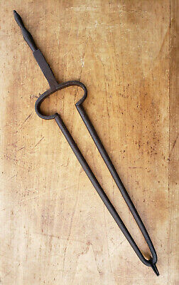RARE Antique 18th-19th C Hand Forged IRON Hearth TONGS Fireplace DECORATIVE #4
