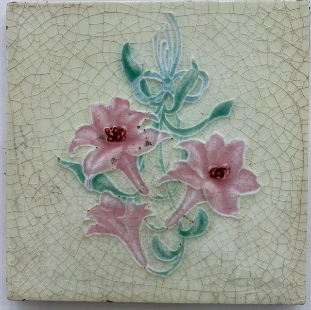 Vintage Rare Art nouveau majolica tile c1900 6 x 6 Inch England Antique