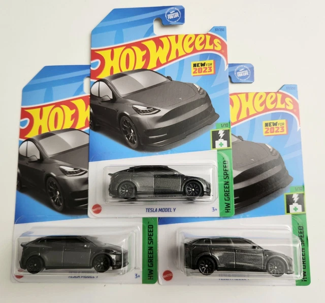 HOT WHEELS TESLA Model Y Gray 37 2023 HW Green Speed 3pcs 16.99