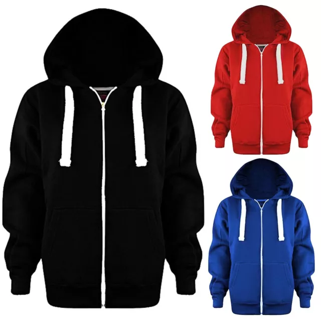 Kids Solid Color Long Sleeve Zip Up Hoodie Sweatshirt Jackets Top