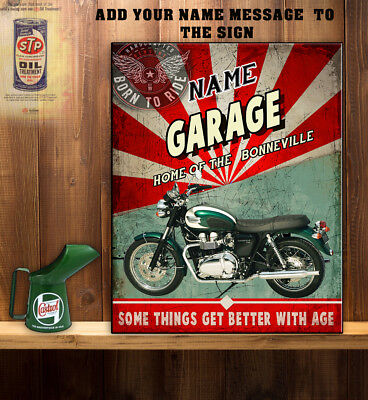 PERSONALISED BRITISH MOTORCYCLE BONNEVILLE GARAGE SHED VINTAGE Metal Sign RS101