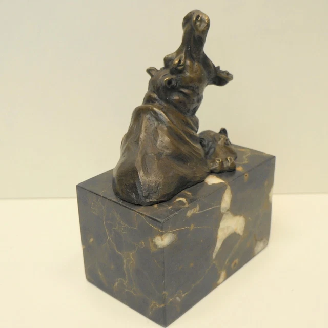 Estatua hipopótamo Fauna Art Deco Estilo Art Nouveau Estilo Bronce sólido Firmad 3