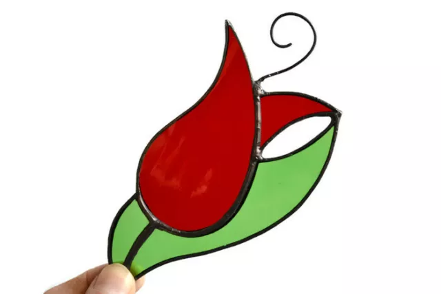 Red Tulip Stained Glass Suncatcher - Flower Sun Catcher