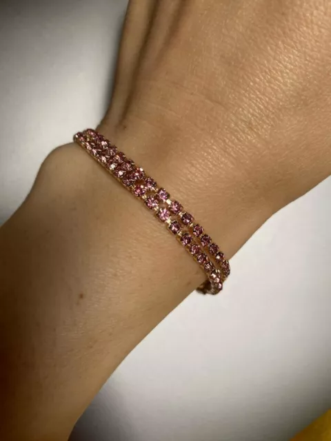 Crystal Tennis Bracelet, Pink Color