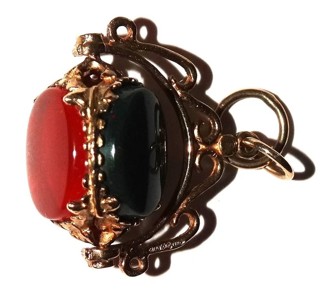 VINTAGE 9Ct GOLD 3 AGATE STONE SPINNING FOB OR PENDANT,HALLMARKED B/HAM.