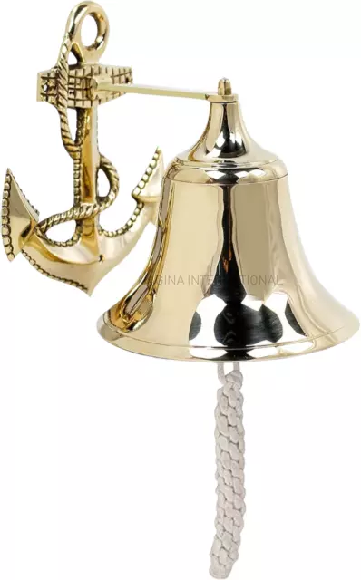 9" Premium Brass Polished Decorative Ornamental Anchor Bell Pirate's Decorative