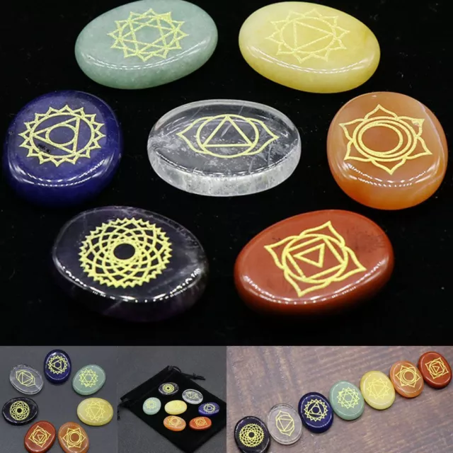 7/14Pcs Chakra Stones Crystal Reiki Healing Energy Palm Natural Gemstone Quartz