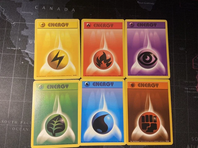 6 Basic Energy Lot 1999 English Base Set Unlimited WOTC Pokemon Cards MINT *