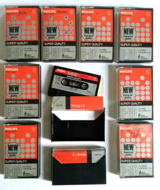 Philips C-60 Lotto Stock 10 Mc Musicassette Audio Tape Compact Cassette Usata