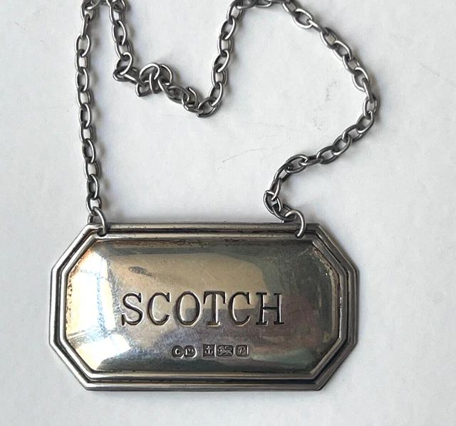 Vintage Scotch Wine Label Sterling Silver  hallmarked Birmingham 1989