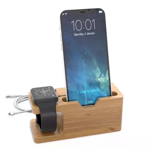 Docking Station Ladestation Echtholz Bambus für alle Smartphones Smartwatches