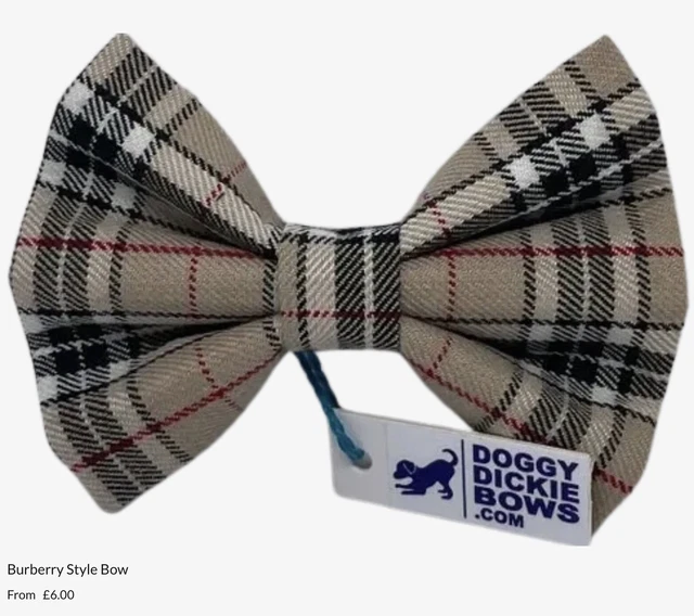 DOG BOW TIE Handmade Burberry Tartan Style Doggy Dickie Bows UK