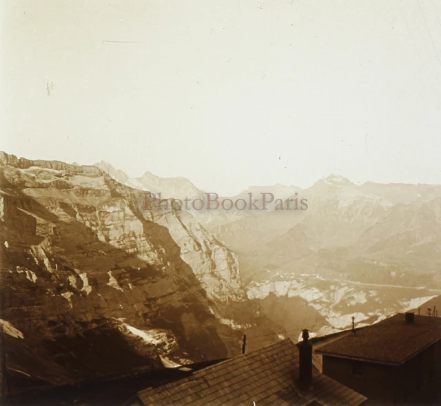 Montagne France Suisse Photo Stereo PL59L1n33 Plaque de verre Vintage c1910