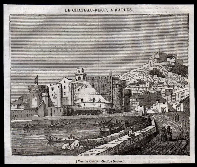 Engraving From 1836 -- View Of The Castle New From Naples Italy 3N305