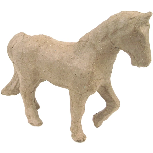 Estatuilla de papel maché 4,5" - caballo de trote, AP-108, paquete de 3