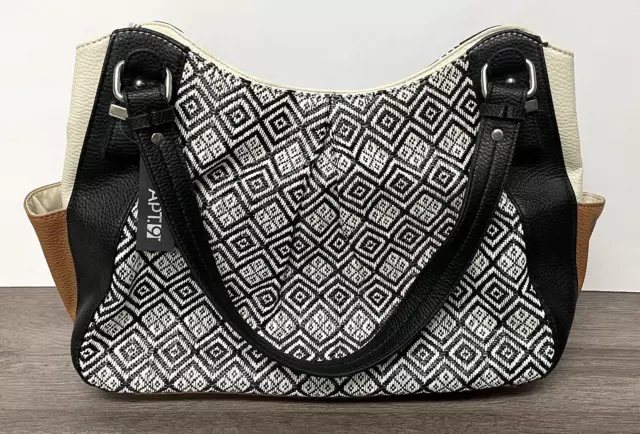 Apt 9 Shoulder Bag Purse Black Geometric Print 10x14” Snap Zip Handbag Kohls New 2