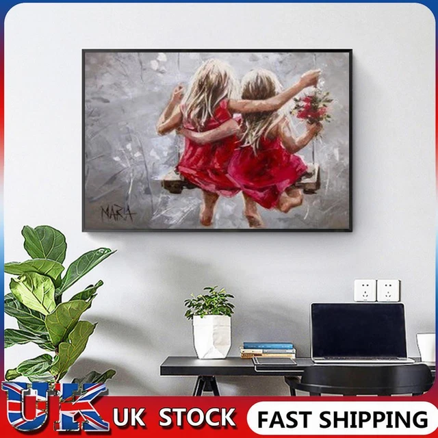 ❀ Two Sisters in Red Skirts Oil Paint By Numbers Kit DIY Painting Frameless Craf