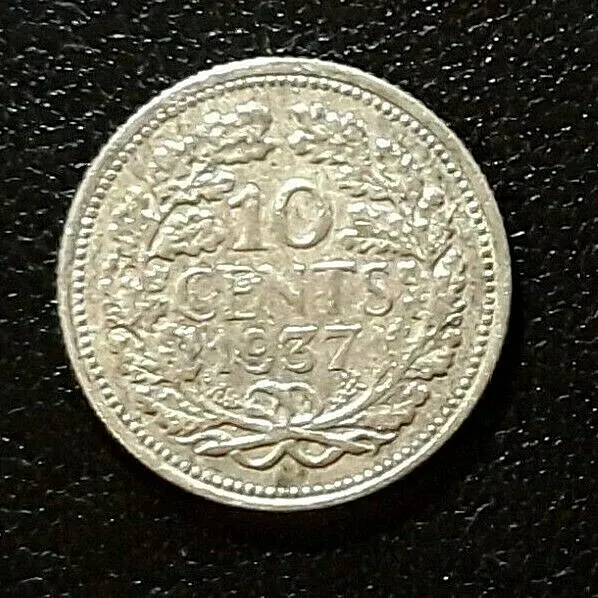 10 cents Wilhelmina 1937 Pays-bas en argent