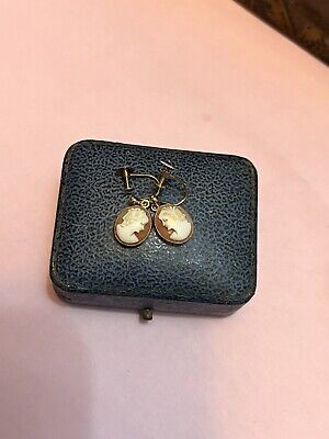 Victorian Screw Back Solid 9ct Gold Earrings - Cameo Drops - Dangle Design