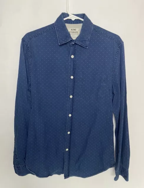 Mens Acne Studios Joshua Den Dot Shirt AW13 Long Sleeve Blue Size 46