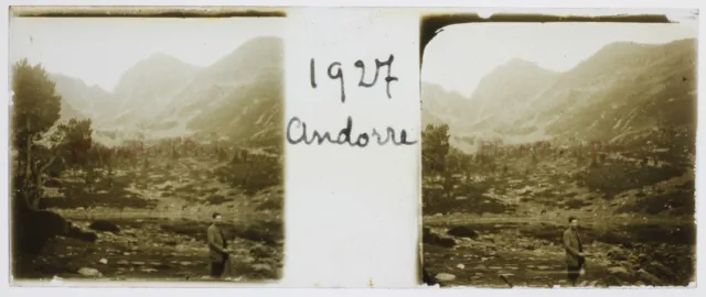 1927 Andorra Mountain Mountaineer Photo Stereo Glass Plate Vintage 2